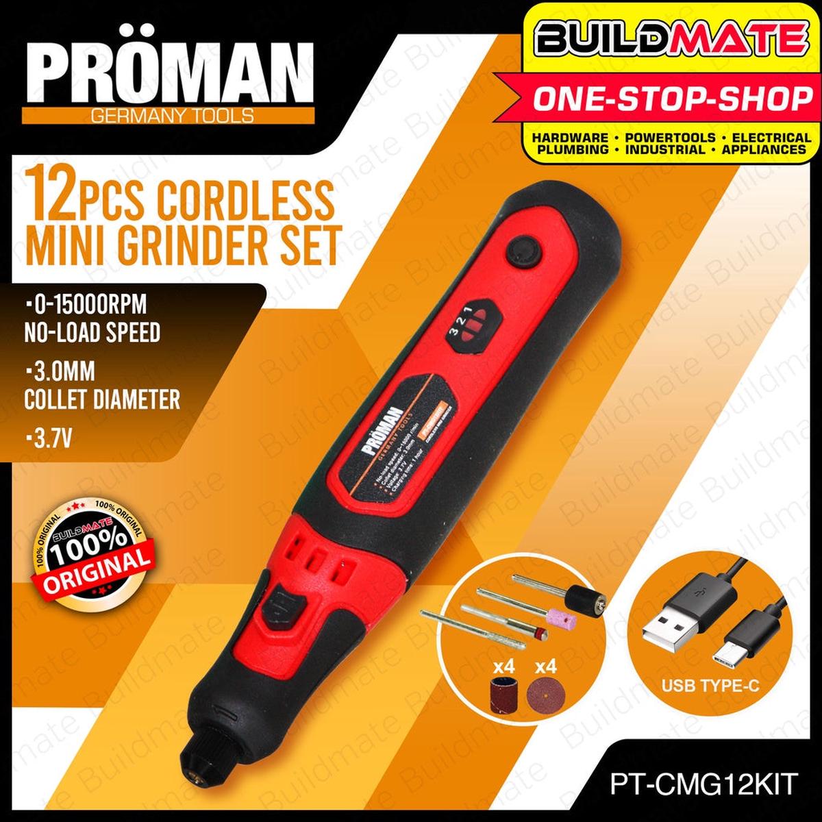 PROMAN 12PCS/SET Cordless Mini Grinder Set PT-CMG12KIT | 100% ORIGINAL / AUTHENTIC BUILDMATE