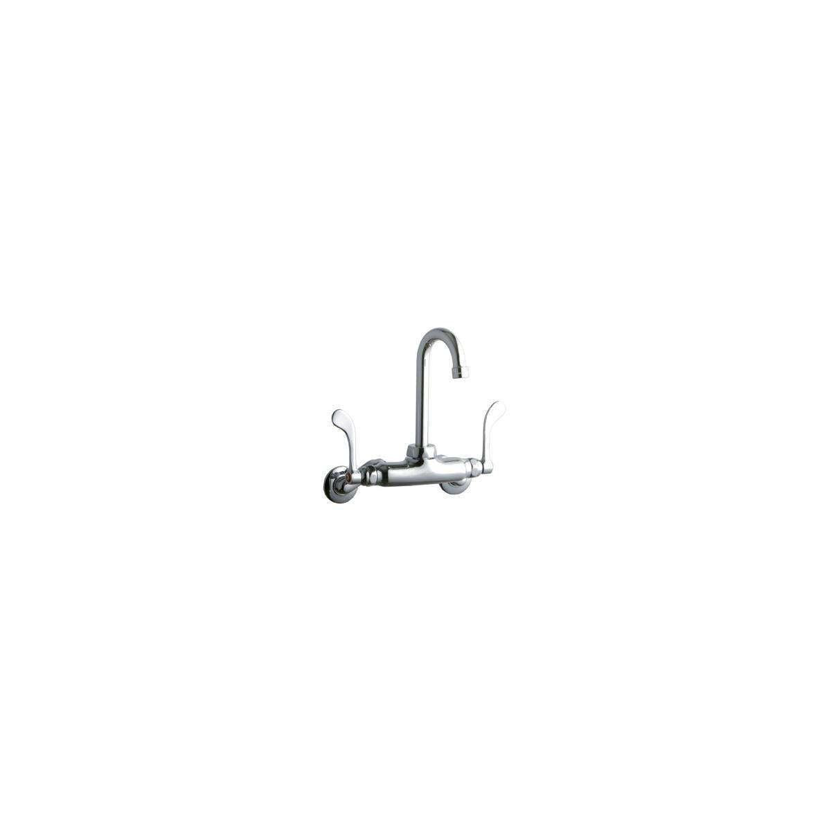 Elkay Foodservice 3-88221 Adjustable Centers Wall Mount Faucet with 48221 Gooseneck Spout 48221 Wristblade Handles 2in Inlet LK945GN04T4T