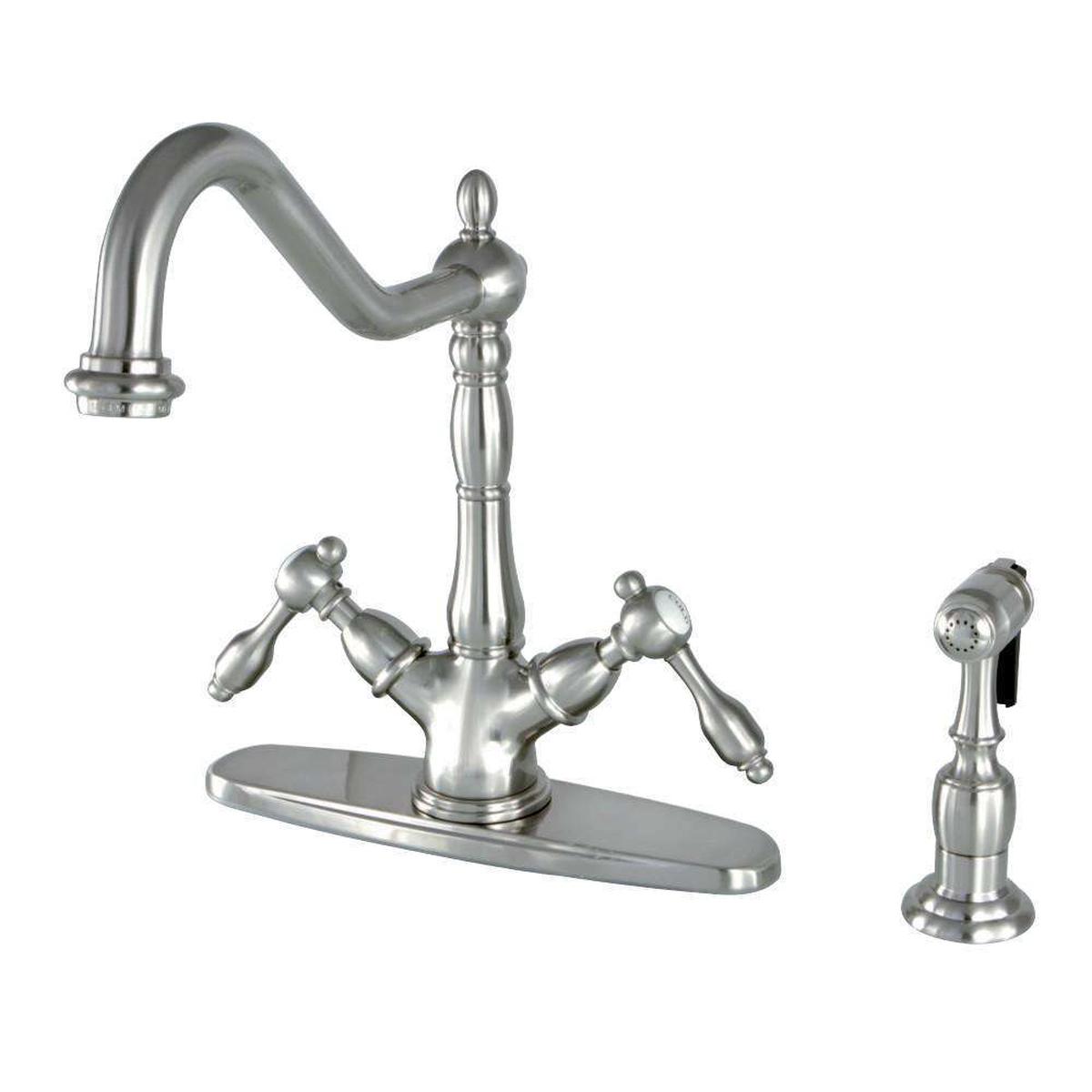 Kingston Brass KS1238TALBS Mono Deck Mount Kitchen Faucet with Brass Sprayer, Brushed Nickel