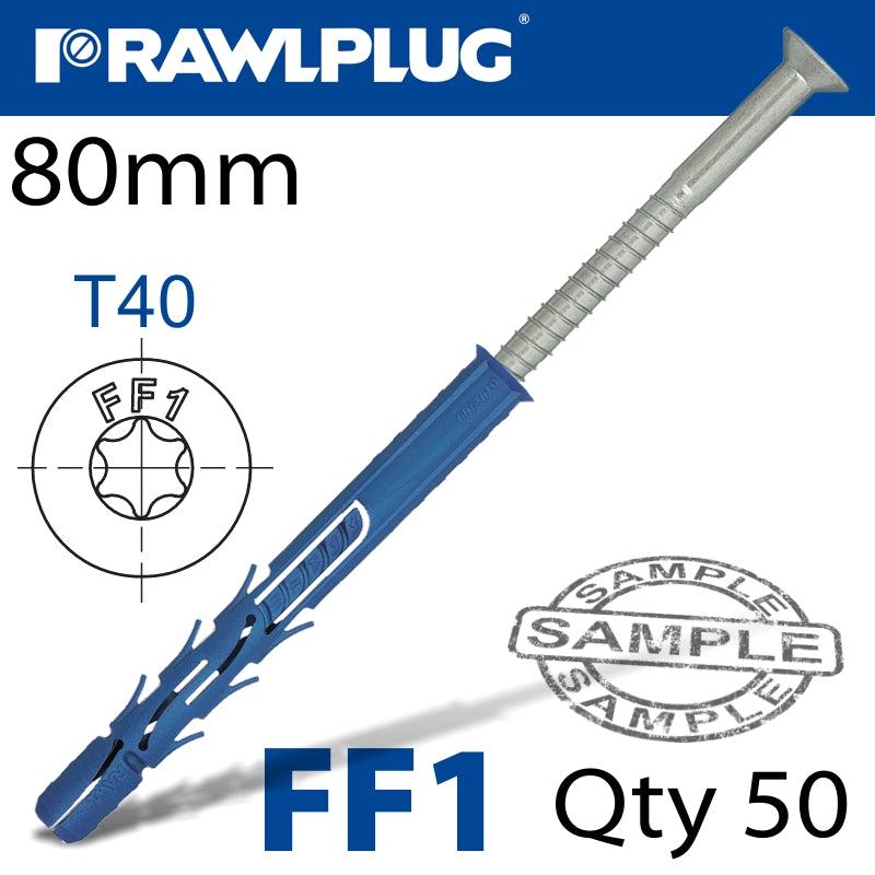 RAWLPLUG NYL FRAME FIXING ZP + CSK SCREW 9.8MMX80MM X50 -BOX RAW R-FF1-N-10L080