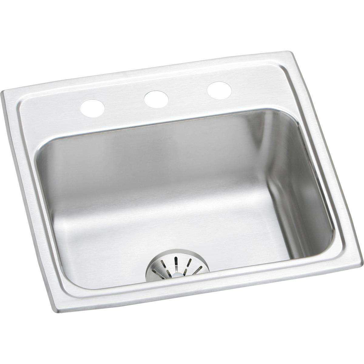 Elkay Lustertone Classic Stainless Steel 19-128221 x 198221 x 7-128221 3-Hole Single Bowl Drop-in Sink with Perfect Drain LR1919PD3