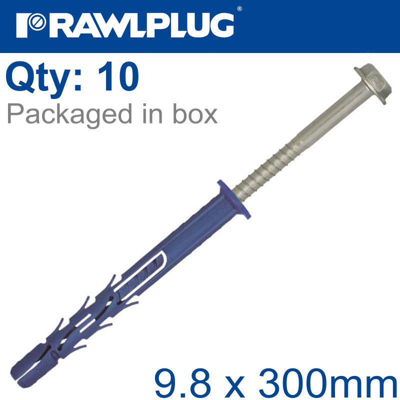 RAWLPLUG NYL FRAME FIXING S-STEEL + CSK SCREW 9.8MMX300MM X10 -BOX RAW R-FF1-N-10L300-A4