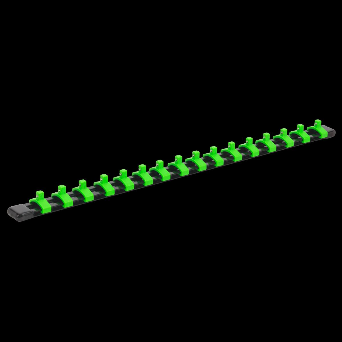 Sealey AK27052HV 1/4"Sq Drive Socket Retaining Rail with 16 Clips - Hi-Vis Green