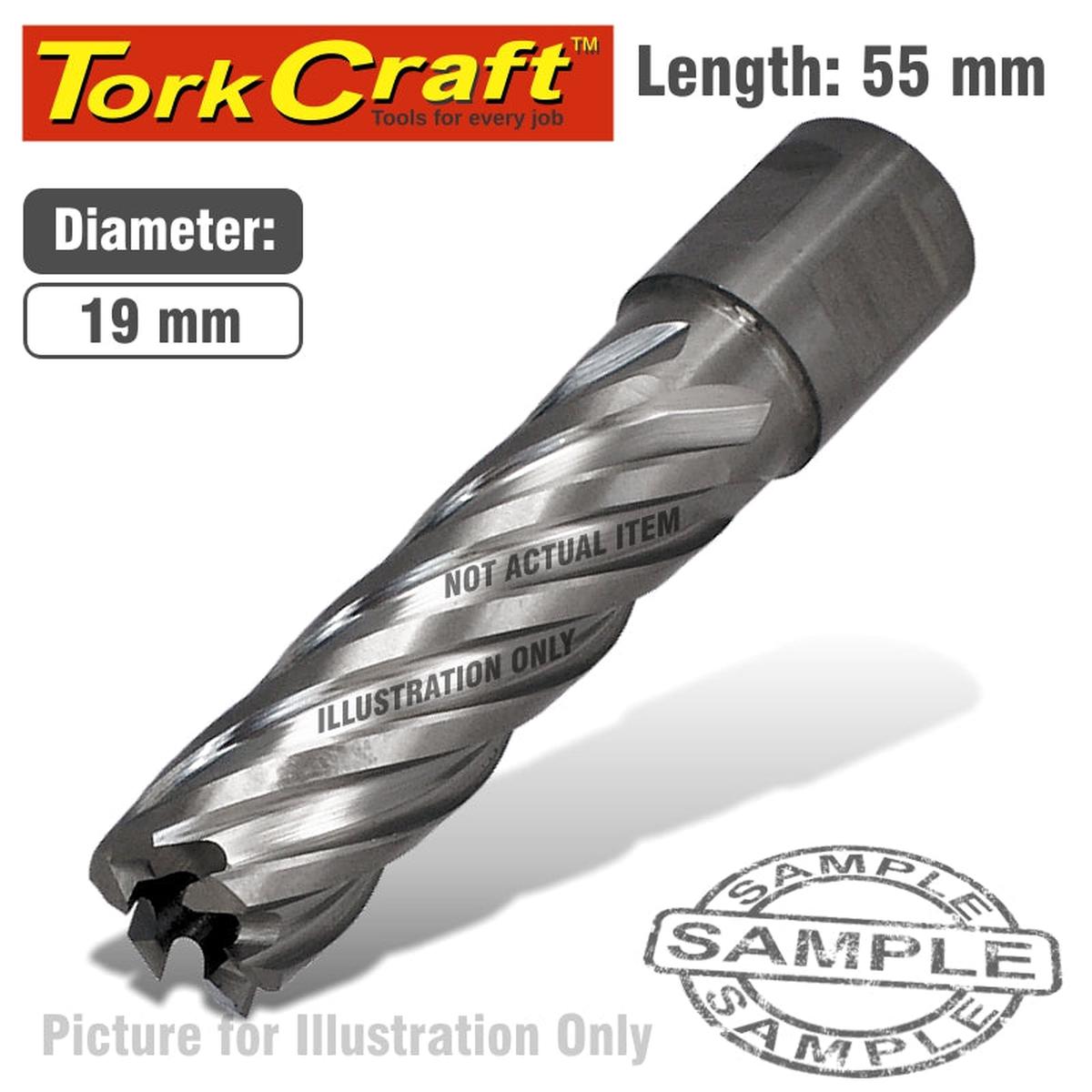 TORK CRAFT ANNULAR HOLE CUTTER HSS 19 X 55MM BROACH SLUGGER BIT TCAC019-2