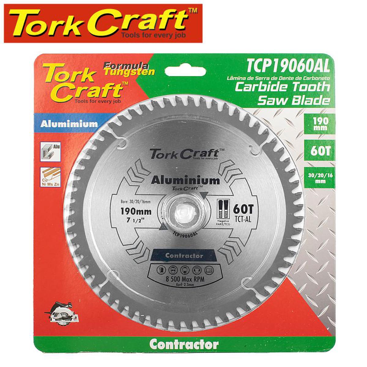 TORK CRAFT BLADE CONTRACTOR ALUM 190 X 60T 30/20/16 CIRCULAR SAW TCT TCP19060AL