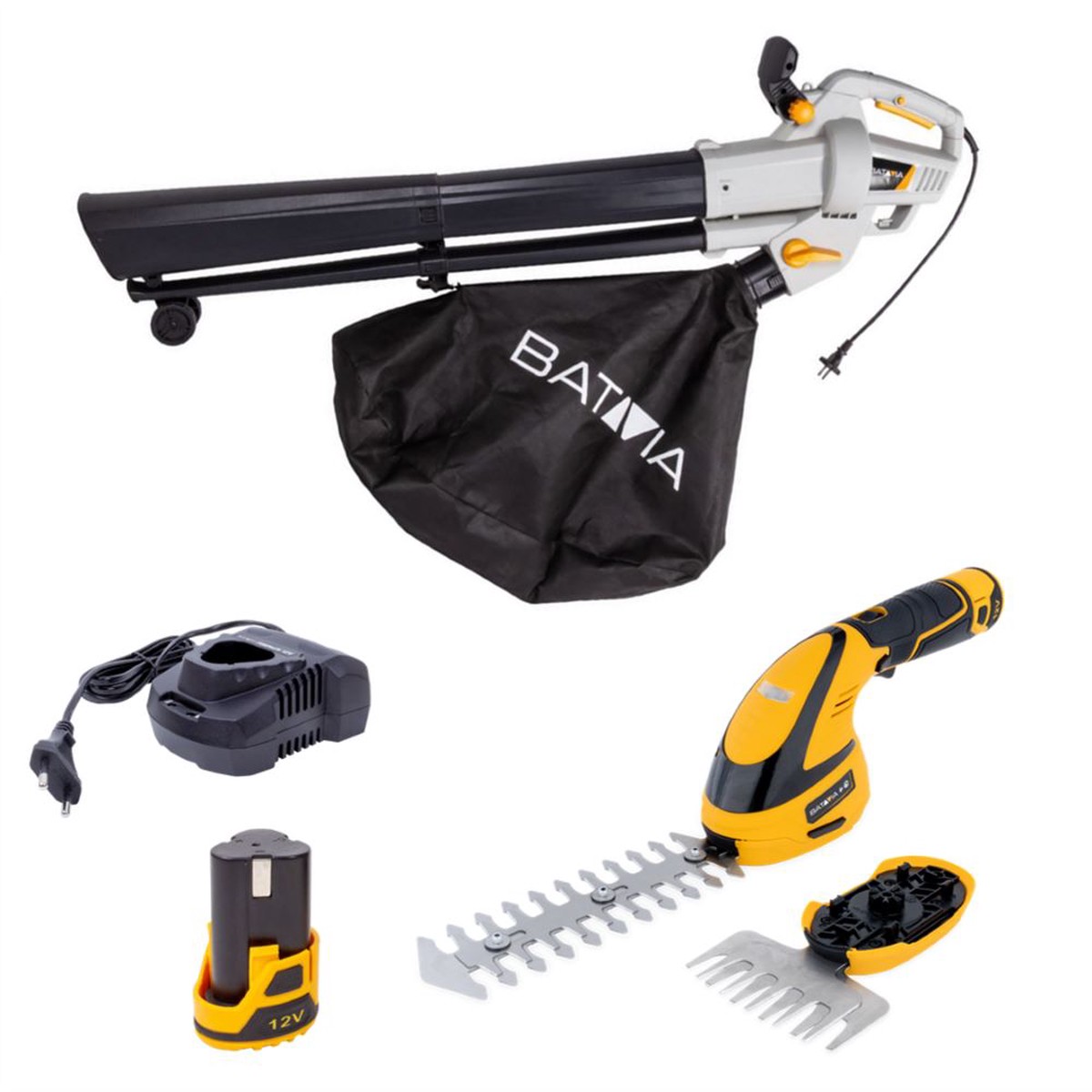 Garden Starter Set - 12V 2-in-1 Grass Shear & Shrubber + 3300W 3-in-1 Leaf Blower