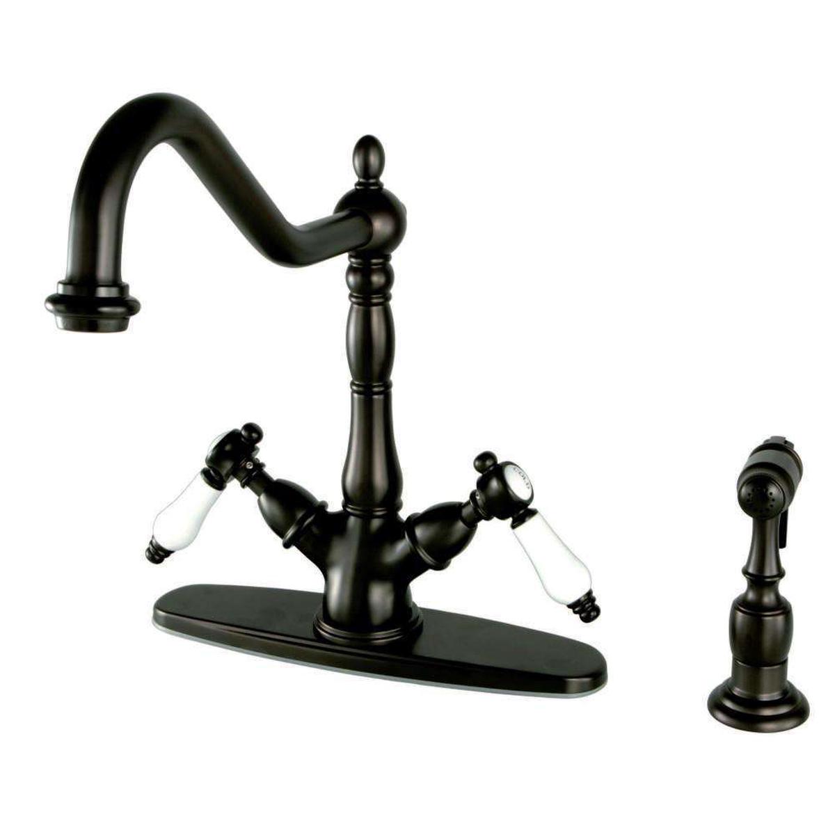 Kingston Brass KS1235BPLBS Mono Deck Mount Kitchen Faucet with Brass Sprayer, Oil Rubbed Bronze