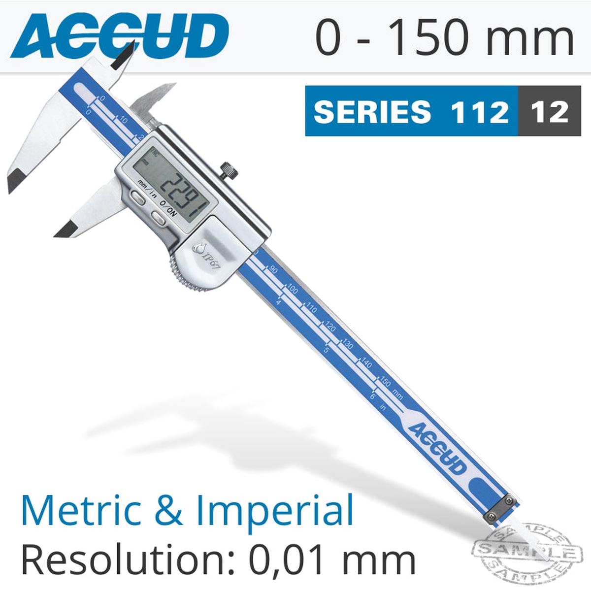 ACCUD DIG. CALIPER 150MM 0.03MM ACC. IP67 LEVEL 0.01MM RES. AC112-006-12