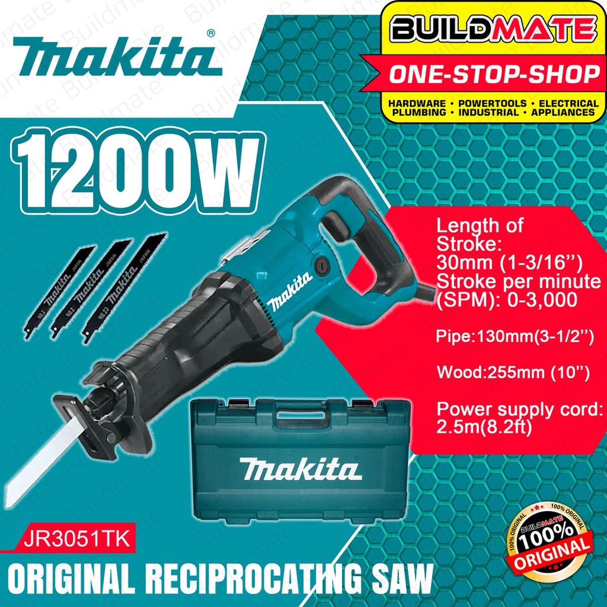 BUILDMATE MAKITA Original Reciprocating Saw 1200W 30MM Recipro Saw with 3pcs Recipro Saw Blades Wood Metal Cutting Saw Variable Speed JR3051TK