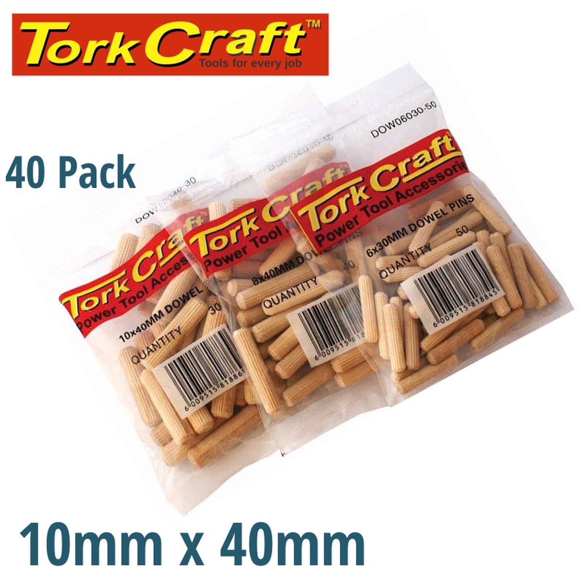 TORK CRAFT DOWELS 10 X 40MM 30 PER BAG (BIRCH WOOD) DOW10040-30