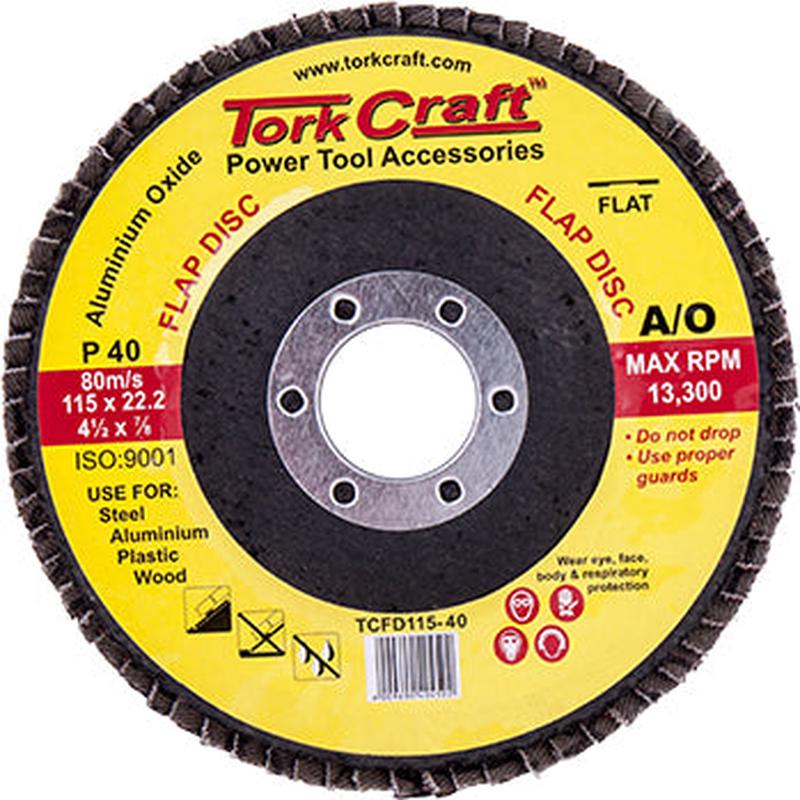 TORK CRAFT FLAP SANDING DISC 115MM 40GRIT A/O TCFD115-40