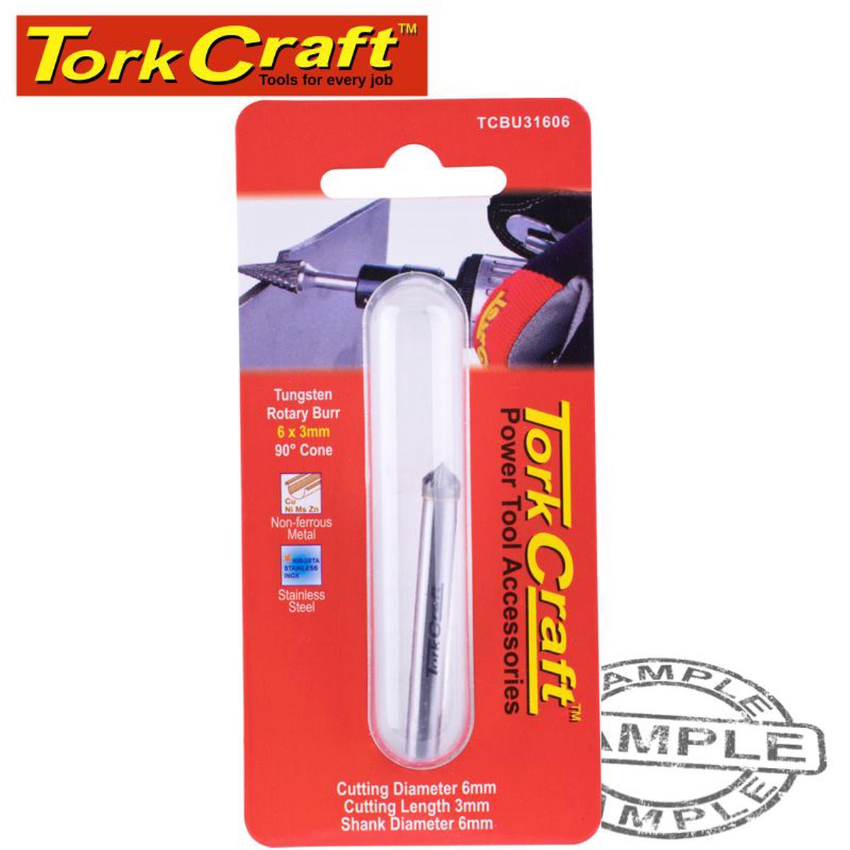 TORK CRAFT  ROTARY BURR TUNGSTEN 6X3X6MM 90 DEGREE CONE	TCBU31606