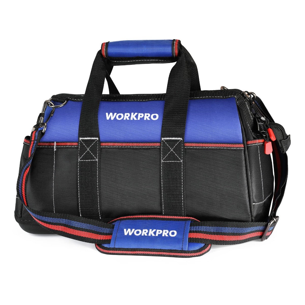 WORKPRO 16-inch Wide Mouth Tool Bag Heavy Duty Cloth Tool Storage Bag with Water Proof Molded Base Adjustable Shoulder Strap