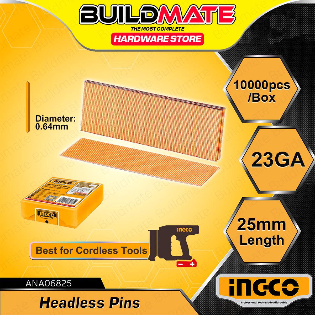 BUILDMATE Ingco 10000PCS/BOX Headless Pins 0.64mm Galvanized Steel Brad Pin Nails for Cordless Pin Nailer ANA06825 - IHT