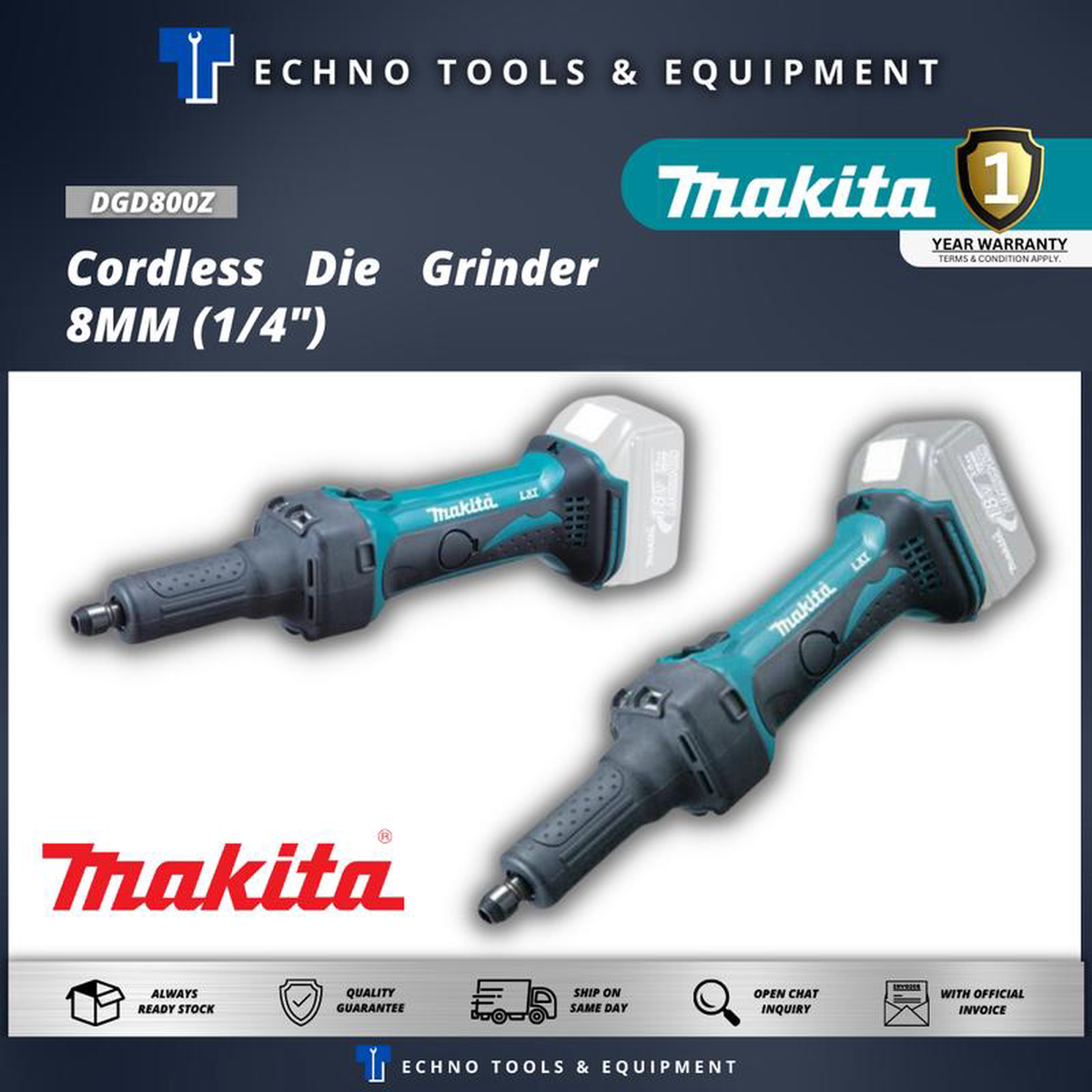 MAKITA DGD800Z Cordless Die Grinder 8MM (148243) 8211 1 Year Warranty