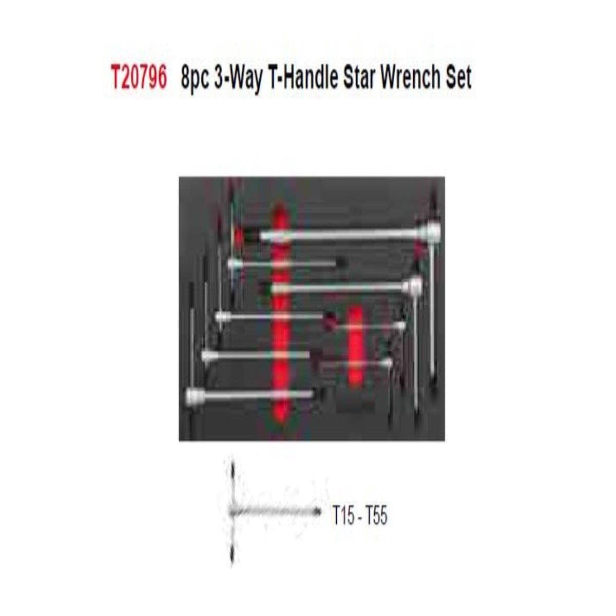8Pc 3-Way T-Handle Star Wrench Set (Foam Tray) AMPRO T20796