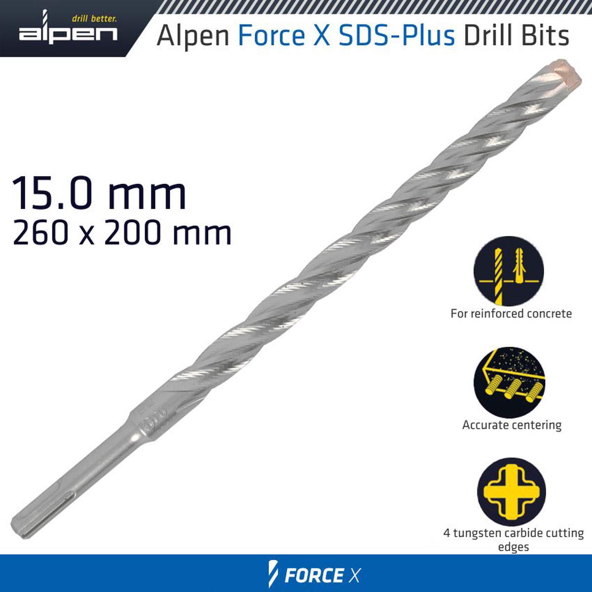 ALPEN FORCE X 15.0 x 260/200 SDS-PLUS DRILL BIT X4 CUTTING EDGES ALP835015