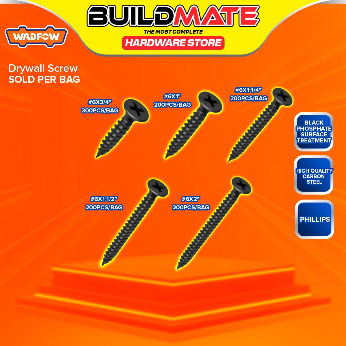 BUILDMATE Wadfow Drywall Screw 19mm-50mm Phillips Bugle Head Fine Thread Wallboard Sharp Point Black Phosphated Fastener SOLD PER PACK - WHT