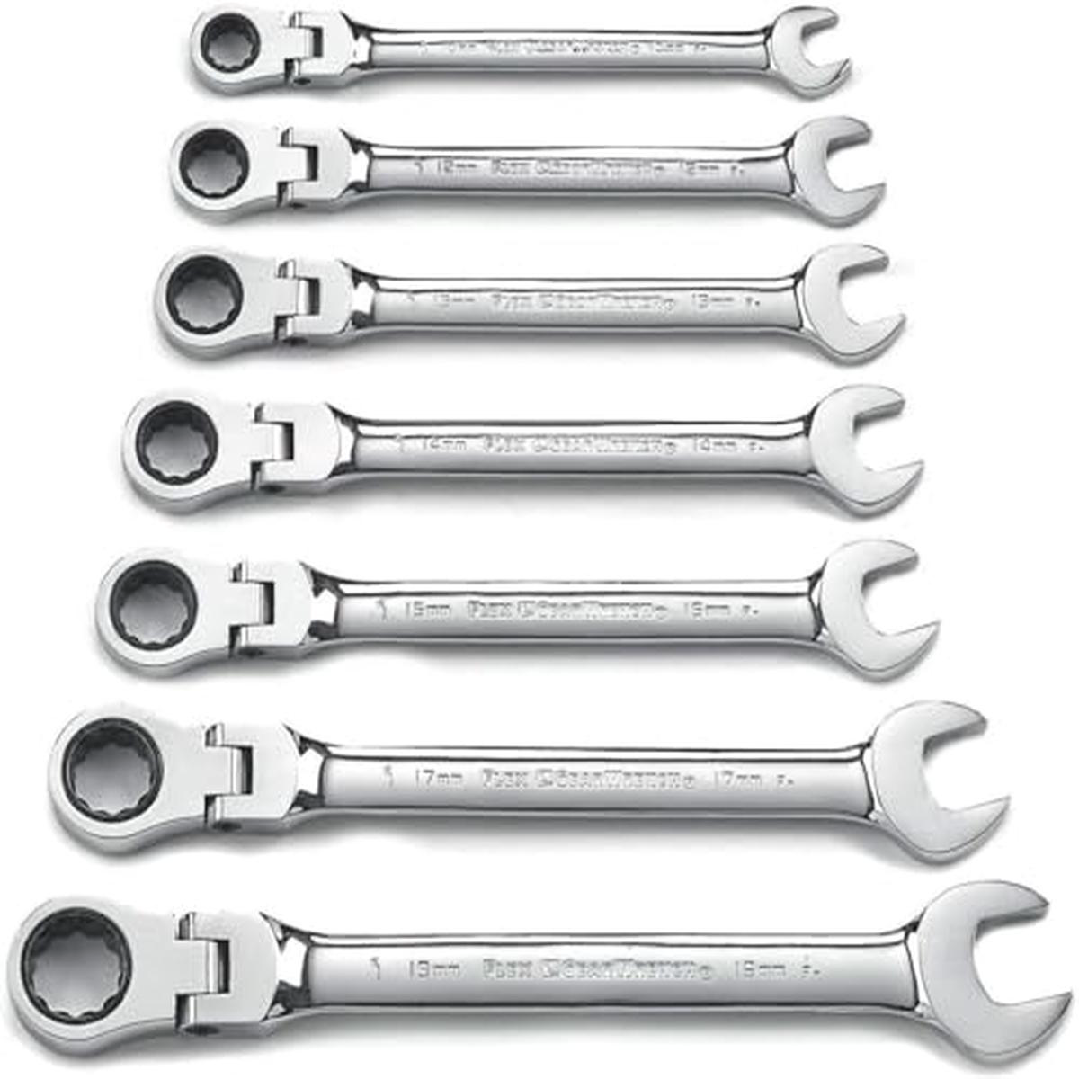 GEARWRENCH 7 Pc 12 Point Flex Head Ratcheting Combination Metric Wrench Set