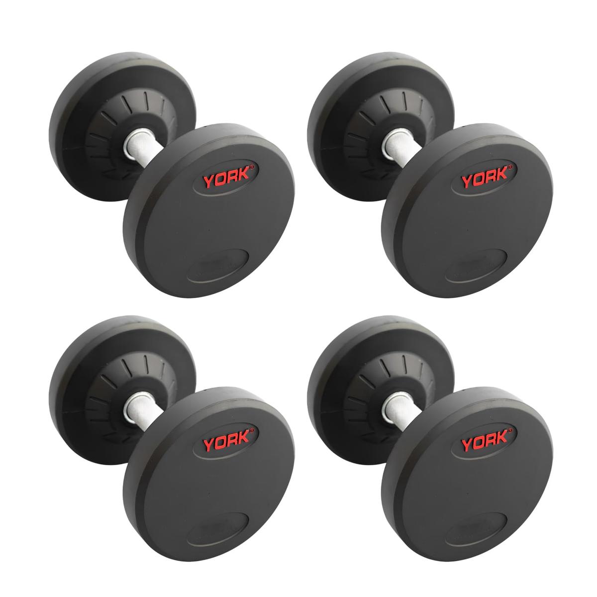 York Barbell Pro Style Dumbbell  Includes 2 Pairs (Total 4 Dumbbells of 15lb  each) - 30mm Knurled Chrome Handles, Rubber Coated Solid Steel Core for Home & Gym Training