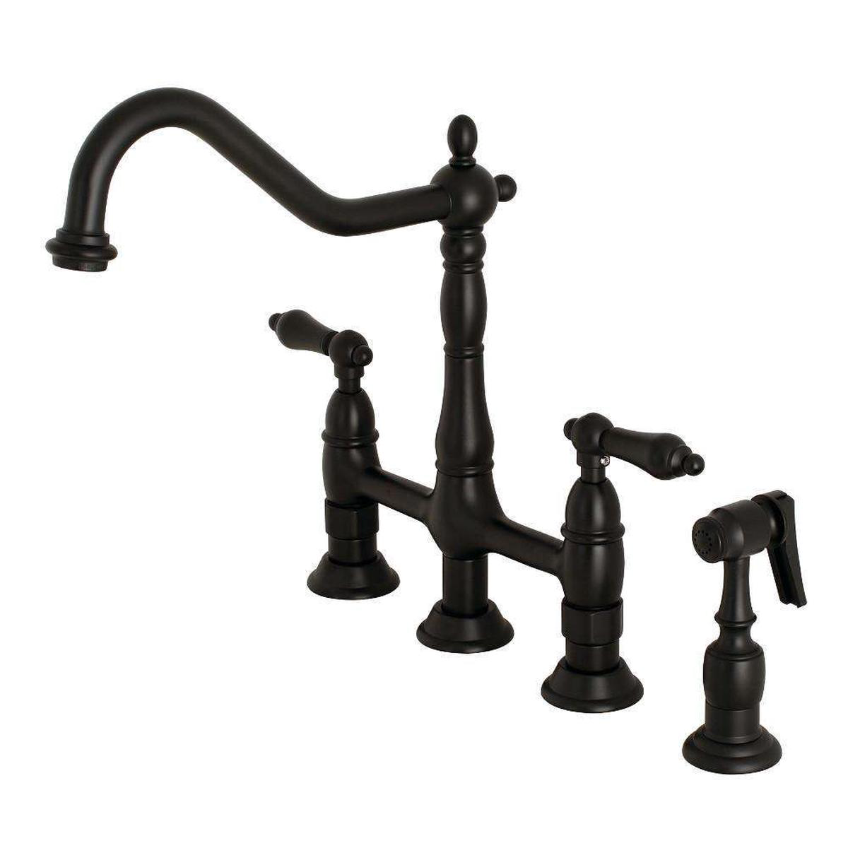 Kingston Brass KS1270ALBS Heritage Bridge Kitchen Faucet with Brass Sprayer Matte Black