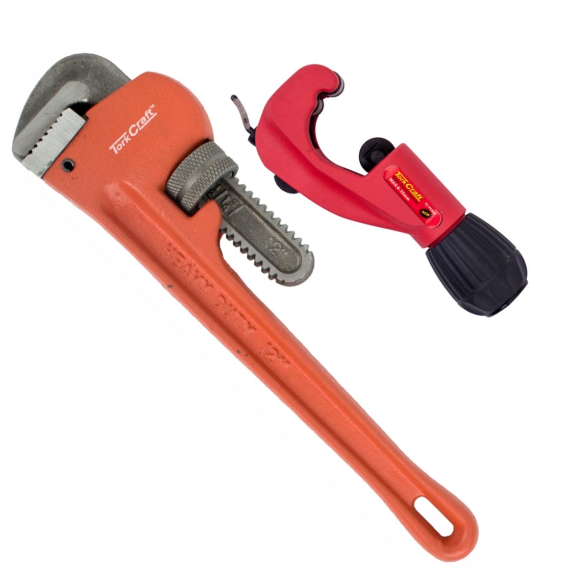 Tork Craft Pipe & Tube Cutter 6-35mm TCPC635 + Pipe Wrench 300mm TC602300