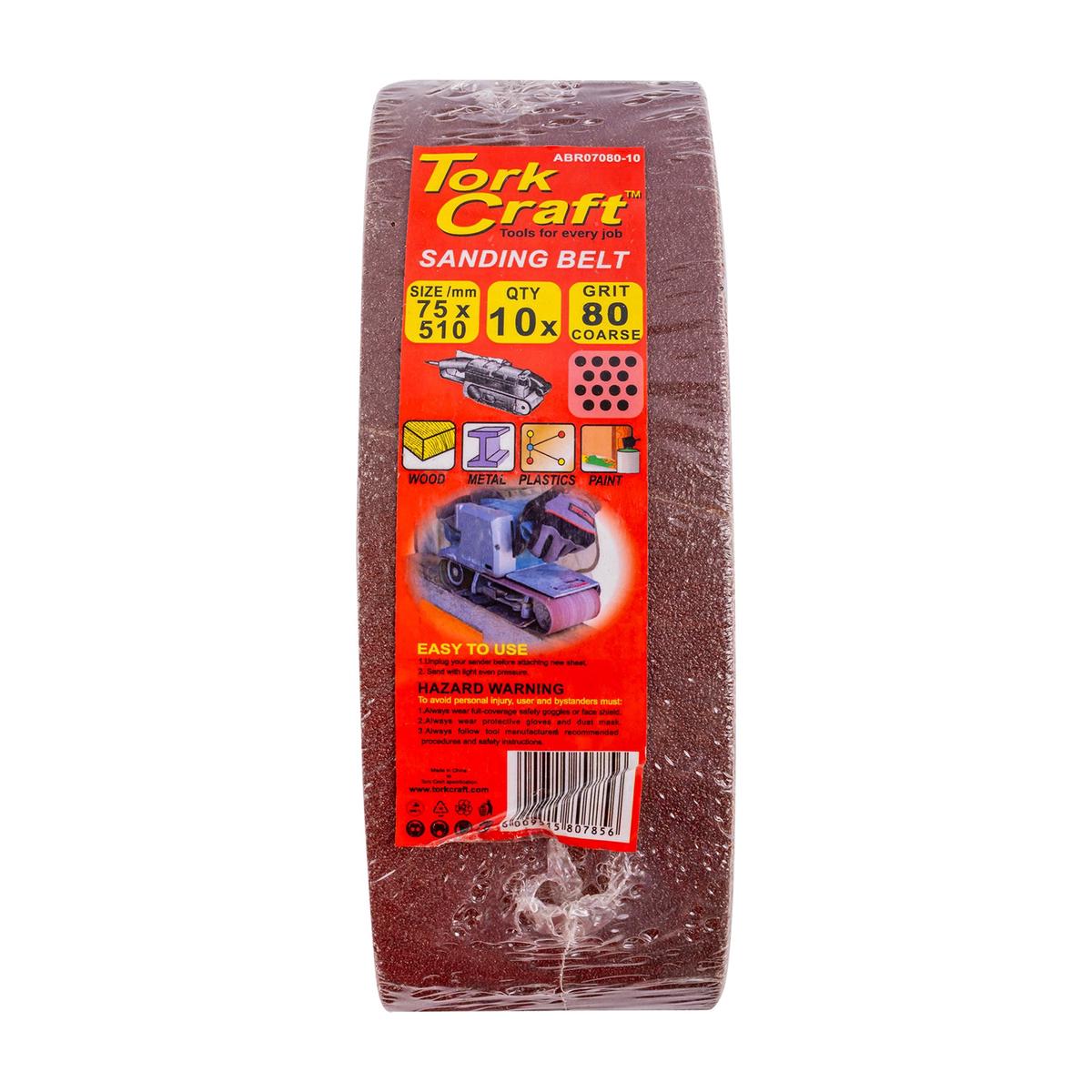 Tork Craft Sanding Belt 75 X 510mm 80 Grit 10 Pack