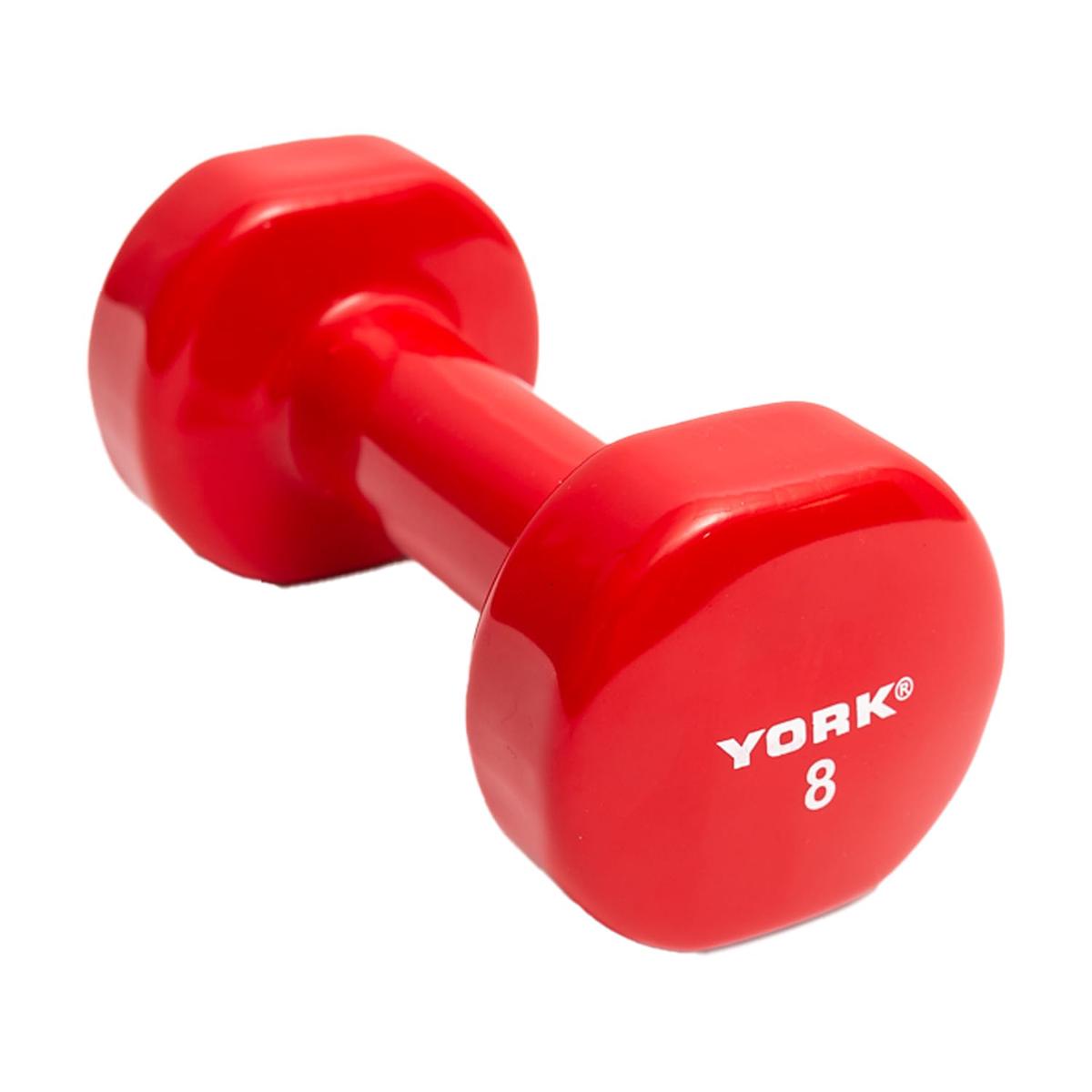 York Barbell Vinyl Coated Fitbell Dumbbell (8LB, Pack of 1) | Durable Anti-Roll Anti-Slip, Color Red | Ideal for Arm Rows Squats Chest Presses Bicep Curls Walking Jogging & Yoga