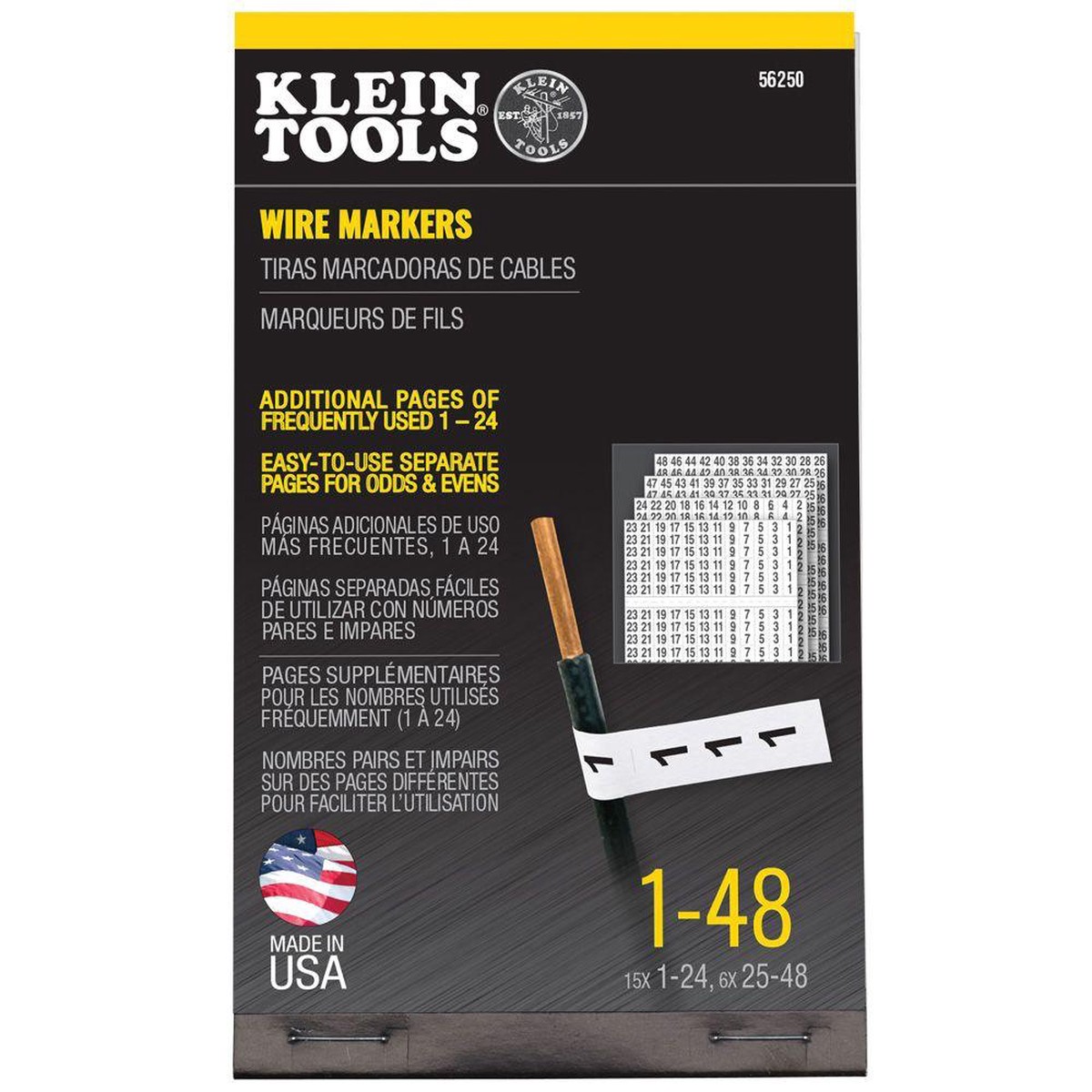 WIRE MARKERS BLACK NUMBERS 1 48 A-56250