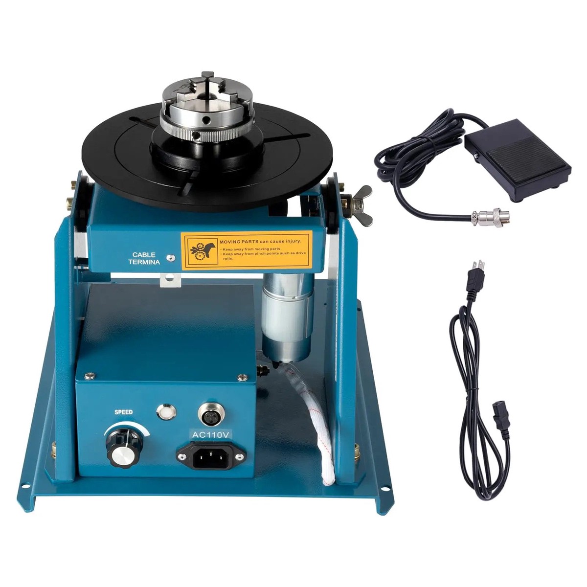 110V 10Kg Portable Welder Positioner Turntable Machine With 3 Jaw Chuck Rotary Welding Table 0 To 90 Degrees 2-10 RPM 2.5 Inch Turntable Rock Solid Cast Iron Body Heavy Duty Welding Fixtur