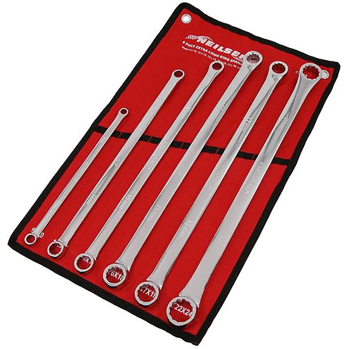 Neilsen Extra Long Ring Spanner Set Wrench Garage Mechanic 8-24mm 6pc