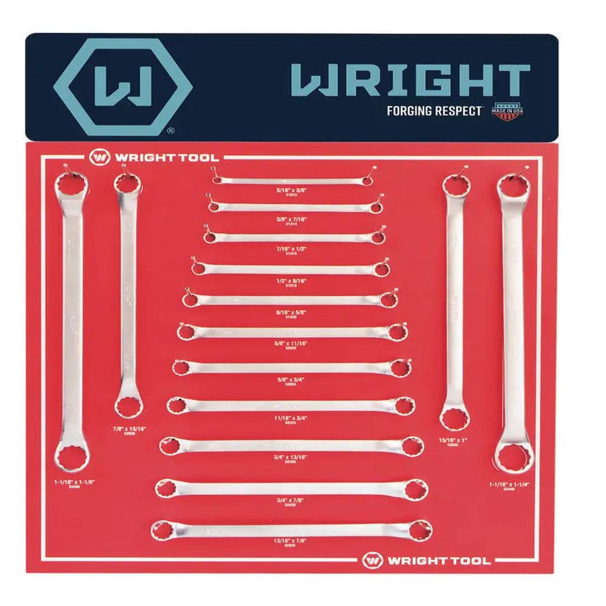 Wright Tool Set of 15 12-Point SAE Satin Fractional Double Box End Wrench - WT D942 Box Wrench Set