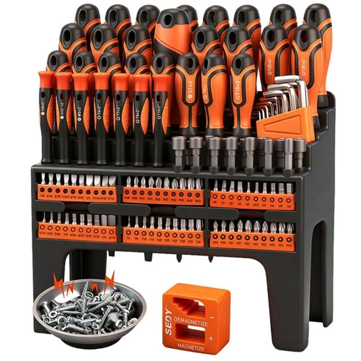124-Piece Magnetic Screwdriver Set with Racking, Magnetizer, Demagnetizer