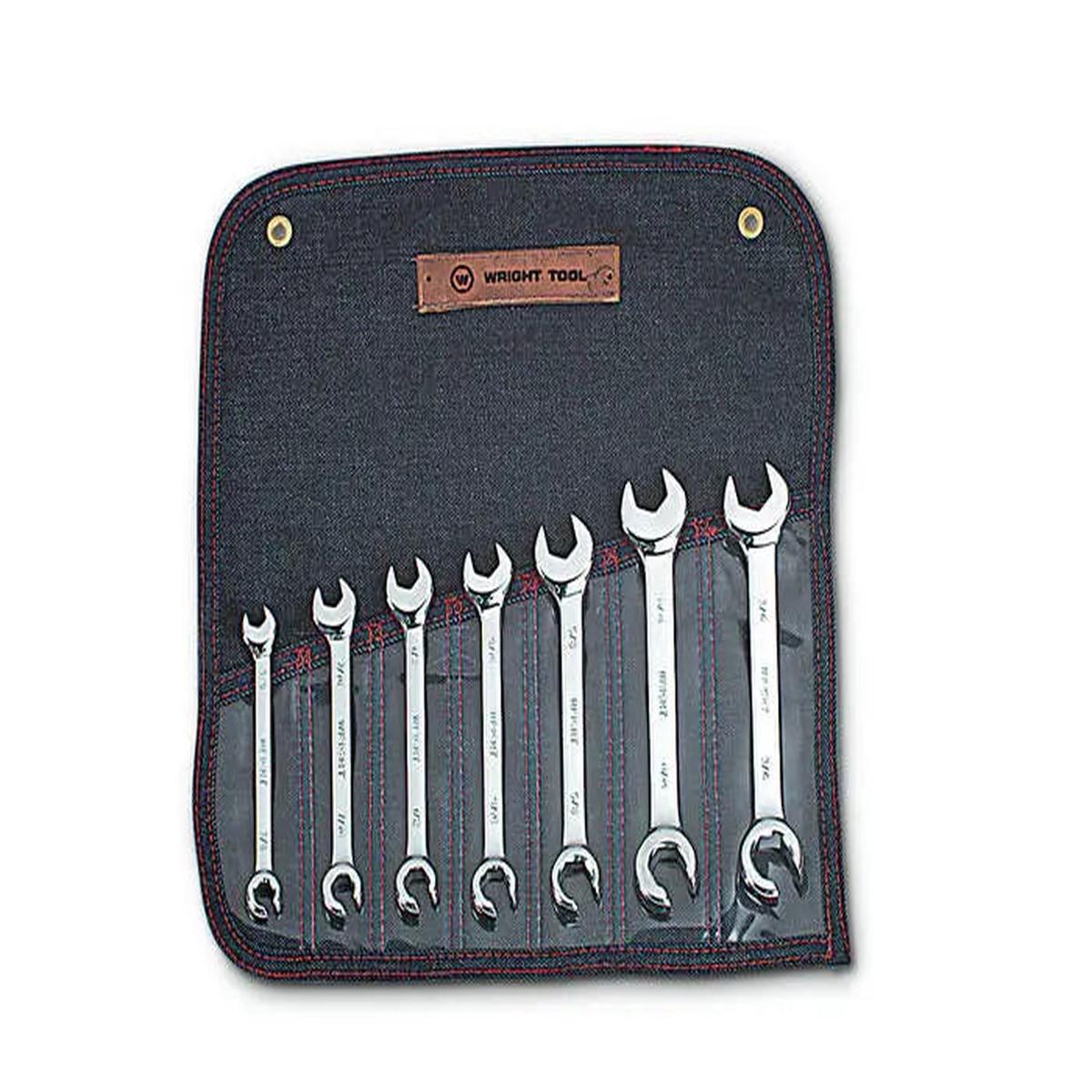 Wright Tool Set of 7 6-Point SAE Satin Combination Open End Flare Nut Wrench, 3/8 to 3/4 in - WT 742 Wrench Set