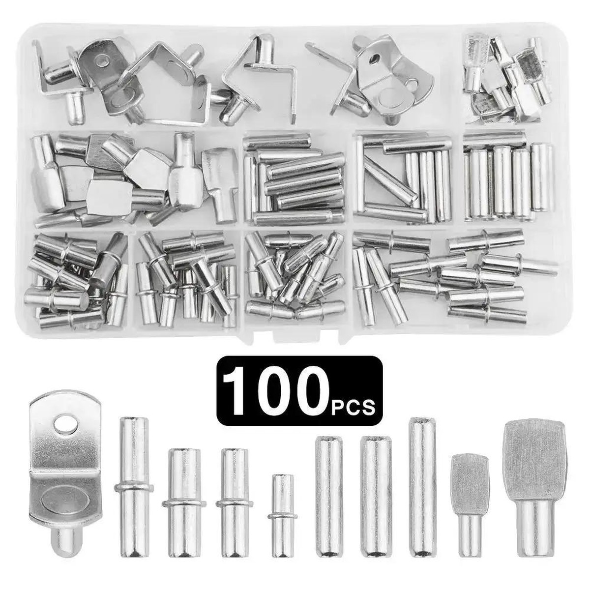 100 Piece Shelf Pins And Pegs Assortment For Wood Shelves And Cabinets 10 Styles With 5mm And 6mm Diameters In 16mm 20mm And 25mm Lengths Dowel Stud L Shape...