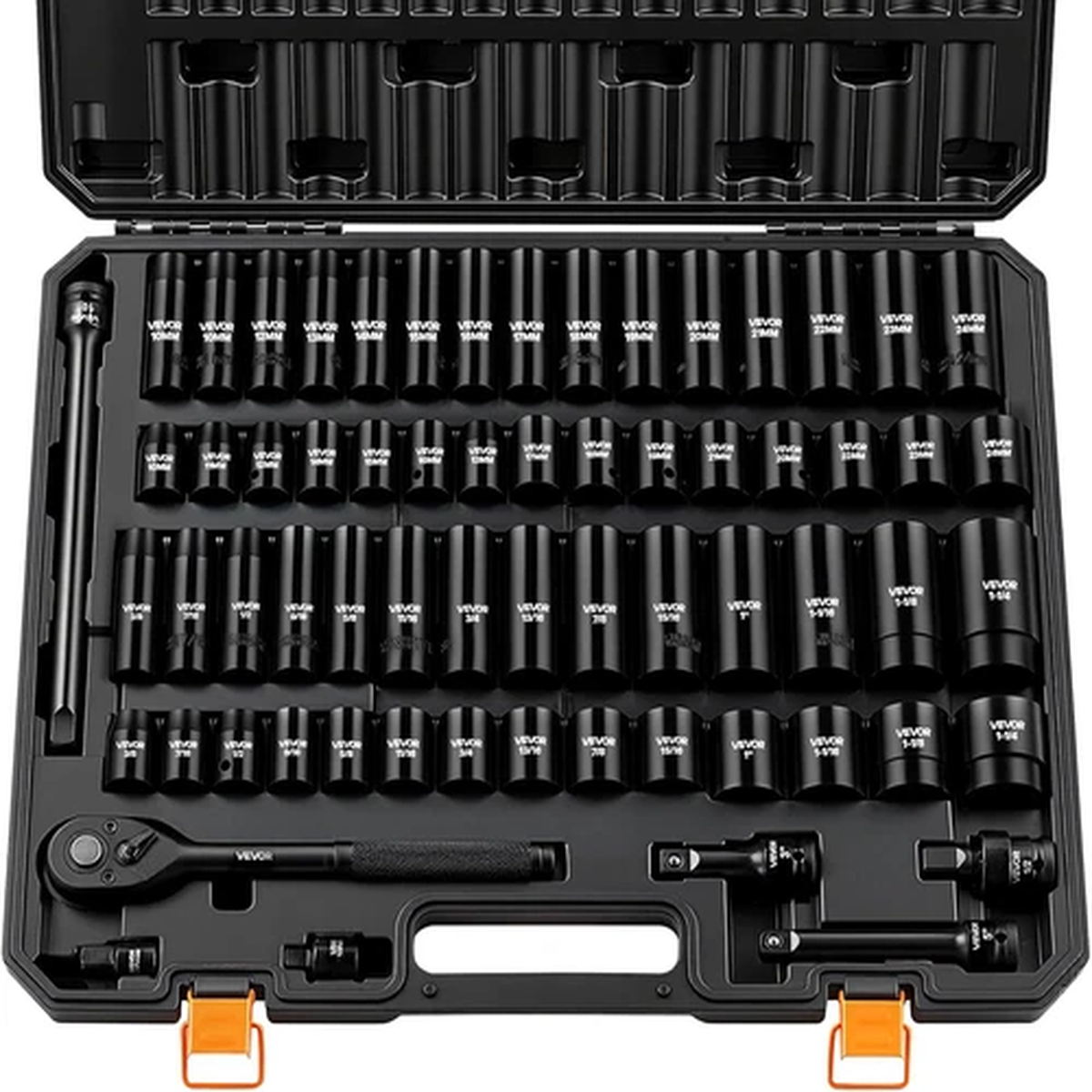 1/2" Drive Impact Socket Set, 65 Piece Socket Set SAE 3/8" to 1-1/4" and Metric