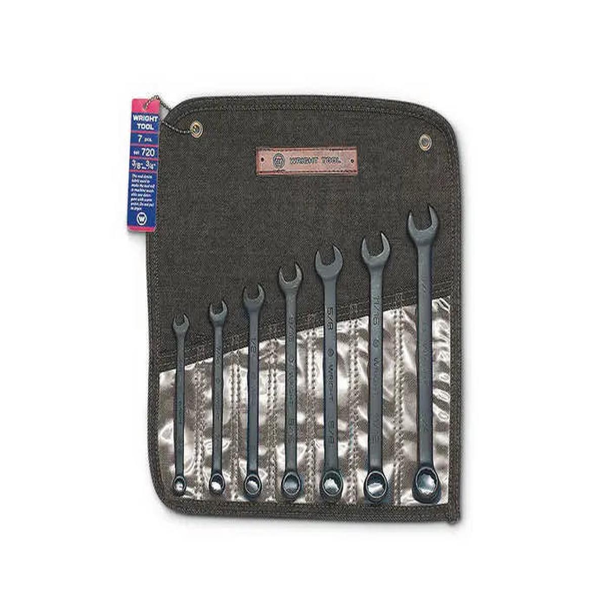 Wright Tool Set of 7 12-Point SAE Black Industrial Combination Wrench, 3/8 in - 3/4 in - WT 720 Combination Wrench Set