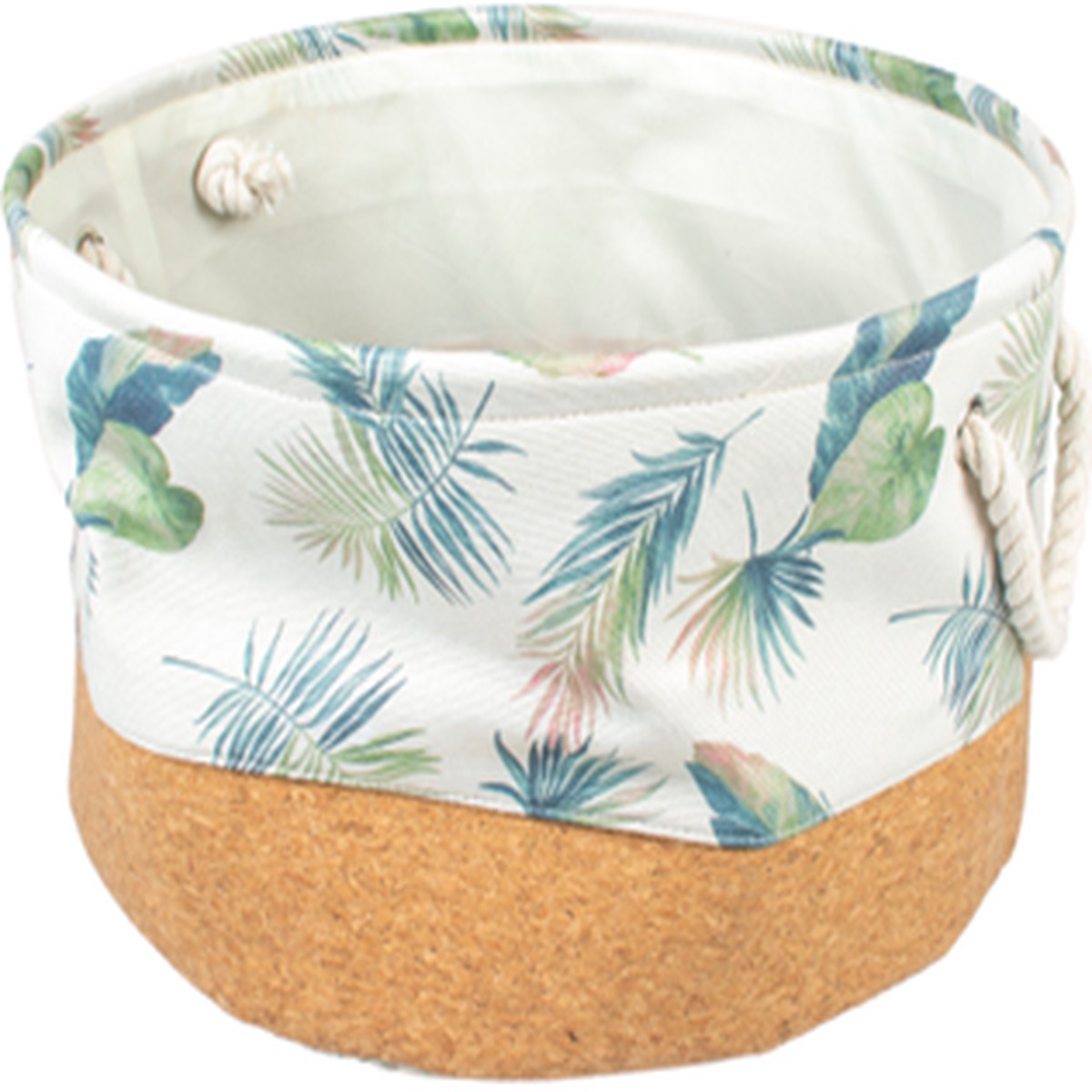PALM CORK & POLY BASKET ROUND MULTICOLOUR