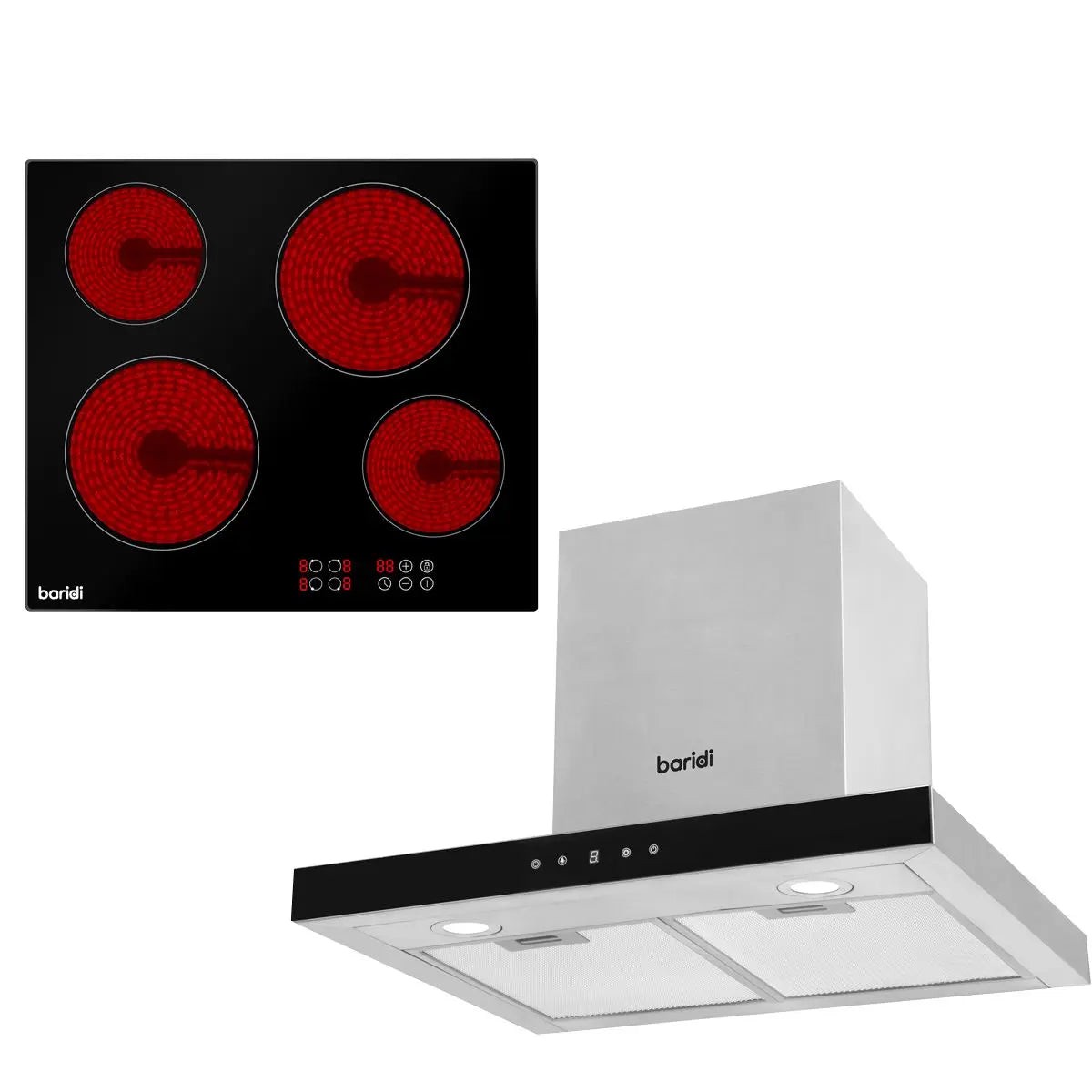 Baridi 4 Zone Ceramic Hob & T Shape Linear Style Cooker Hood