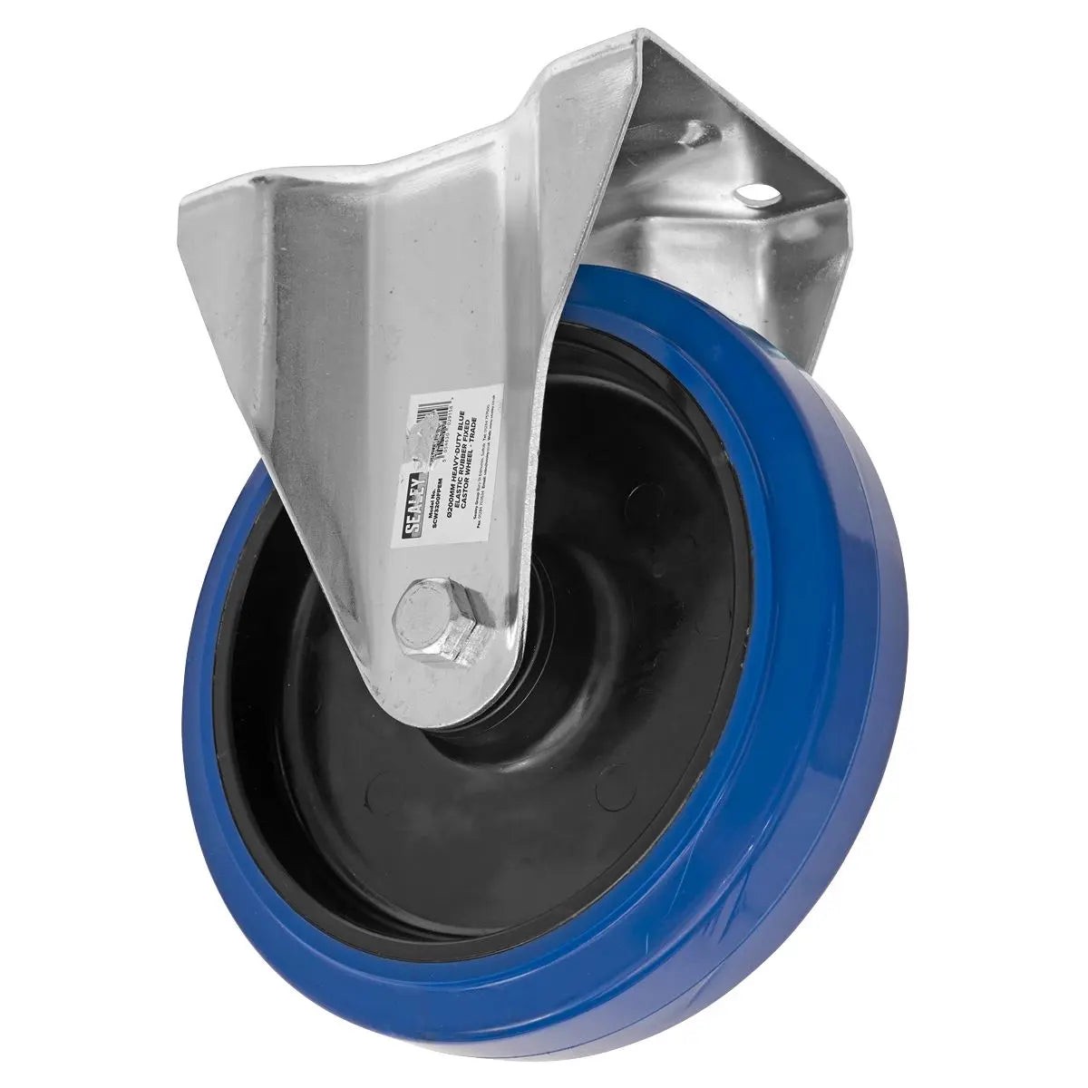 Sealey Heavy-Duty Blue Elastic Rubber Fixed Castor Wheel 200mm - Trade