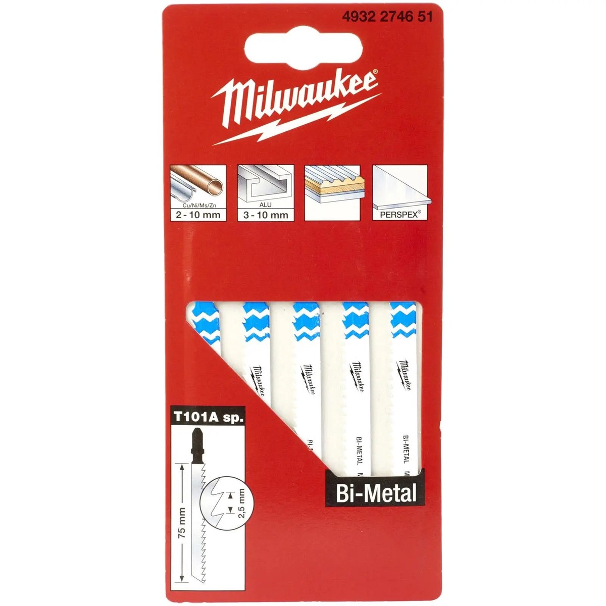 Milwaukee Jigsaw Blades Metal Traditional Blade Bi-Metal 75mm x 2.5mm T101A SP 5 Pieces