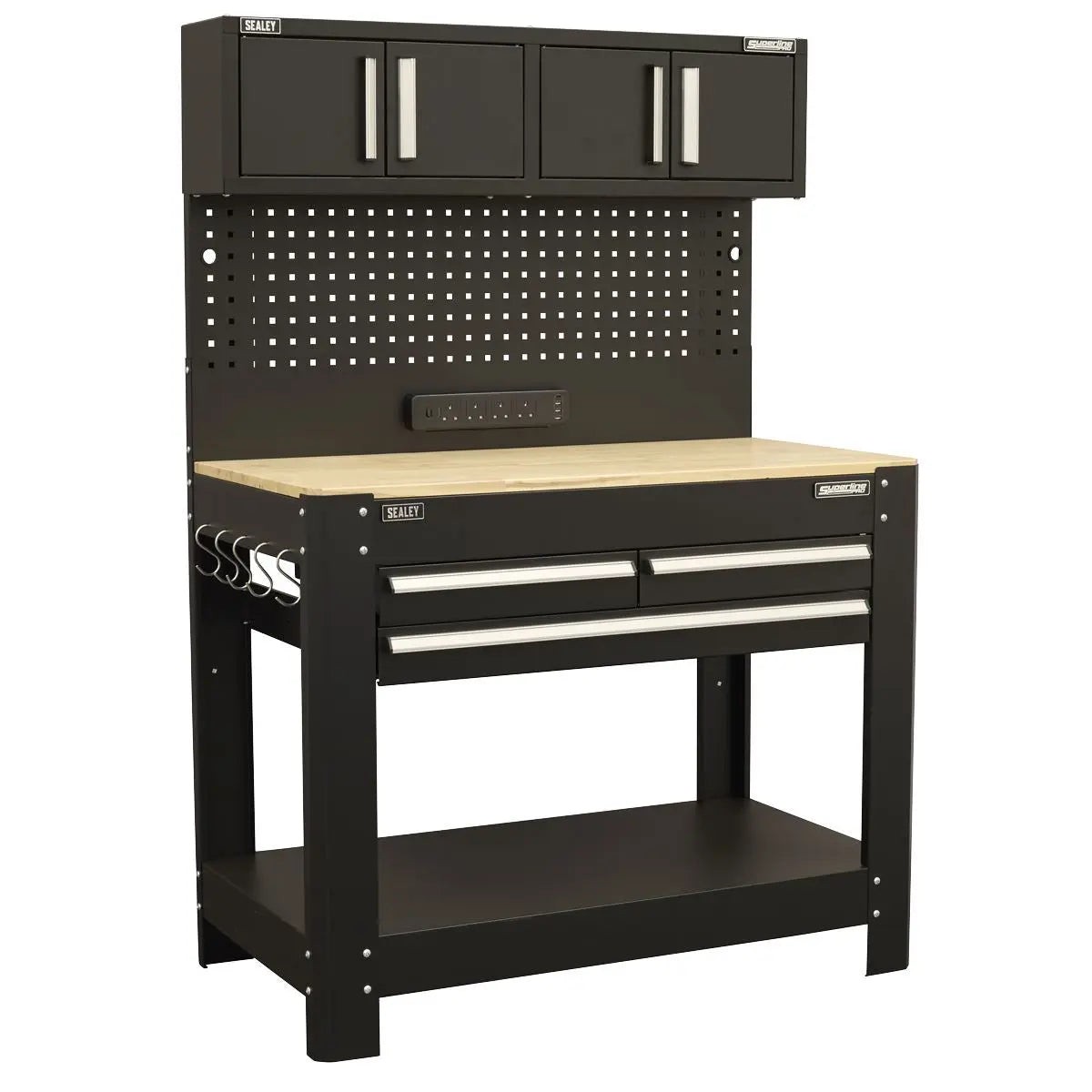 Sealey Superline Pro Superline PRO Workbench with Pegboard Back Panel, Power Bar & Wooden Worktop
