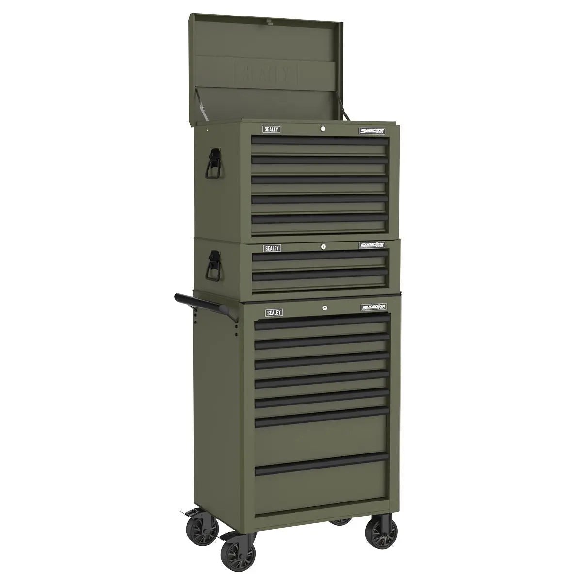 Sealey Superline PRO Topchest, Mid-Box Tool Chest & Rollcab Combination 14 Drawer - Khaki