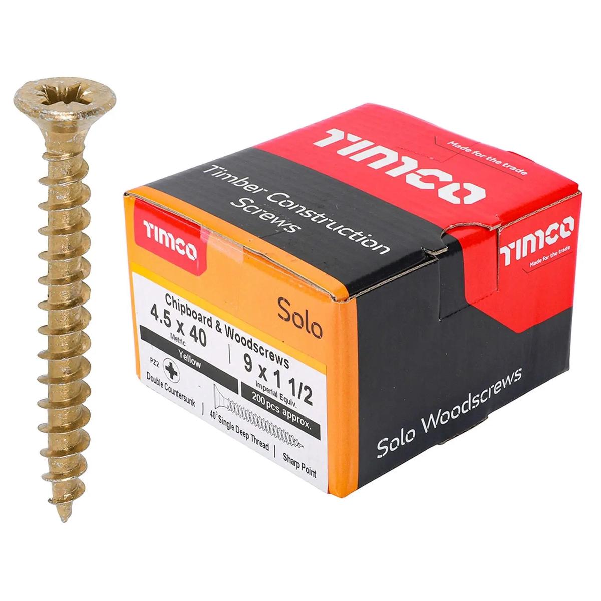TIMCO SOLO Wood Screws Yellow Double Countersunk Pozi Boxed - Choose Size