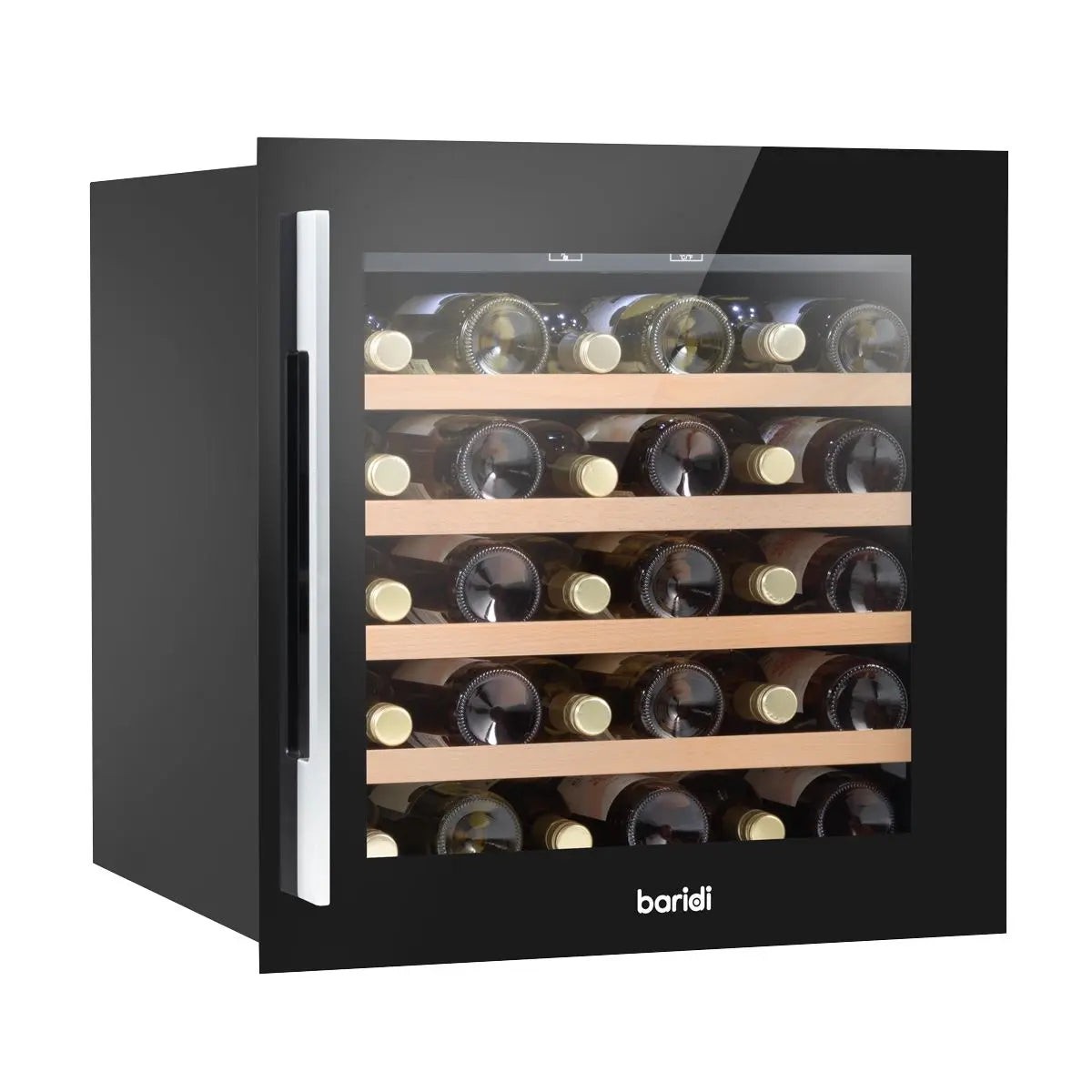 Baridi 60cm Built-In 36 Bottle Wine Cooler with Beech Wood Shelves and Internal LED Light, Black