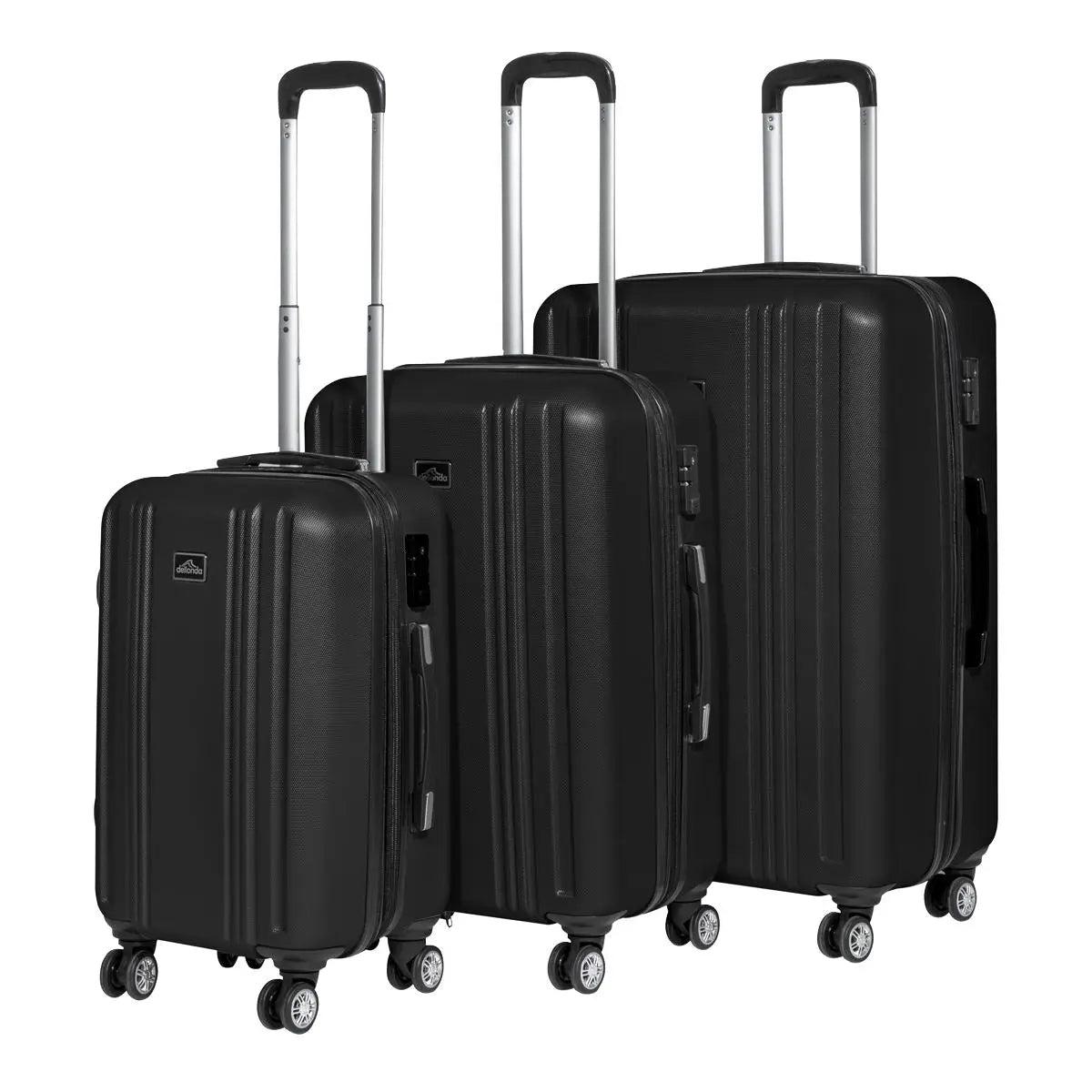 Dellonda 3-Piece Lightweight Luggage Suitcase Trolley Set ABS TSA Lock Black