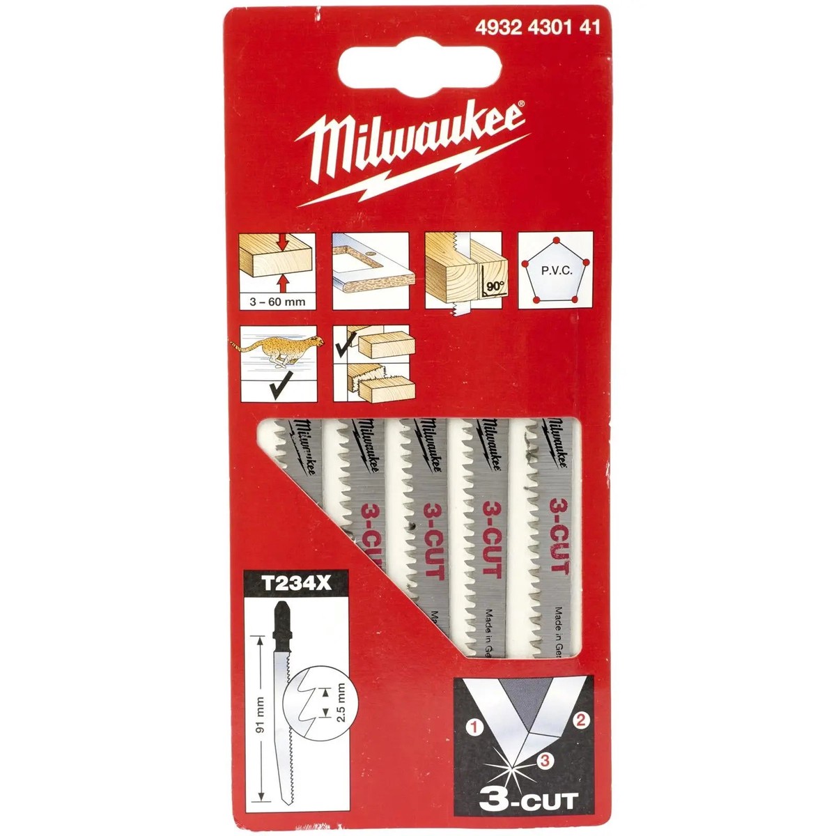 Milwaukee Jigsaw Blades Wood Plastic Fast Clean Cutting Blade 91mm x 2.5mm T234X 5 Pieces