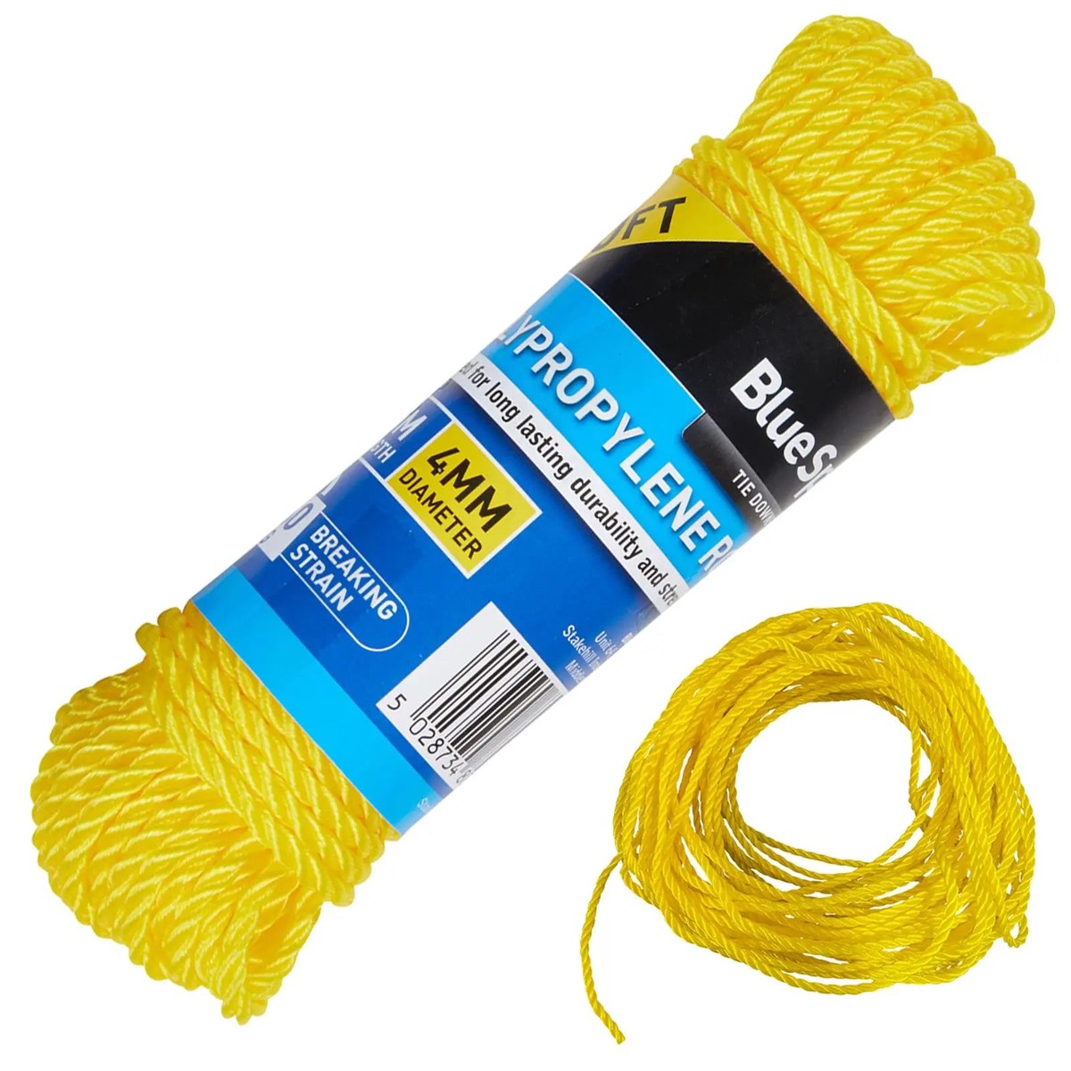 BlueSpot Polypropylene Rope Yellow 15m x 4mm 50ft