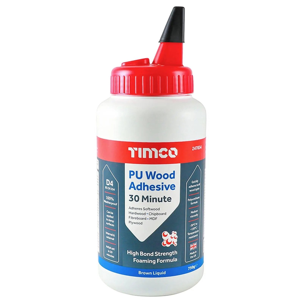 TIMCO PU Wood Adhesive Glue 30 Minute 750g Brown Liquid Bottle