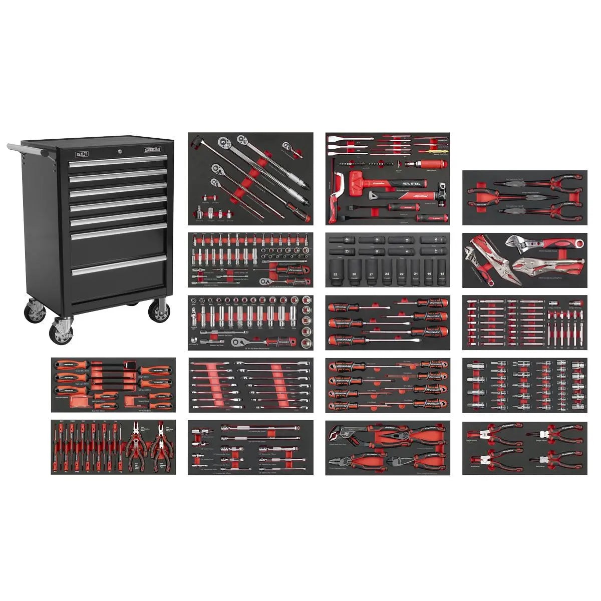 Sealey Superline Pro Superline PRO Roll Cab 7 Drawer with 305pc Tool Kit - Black